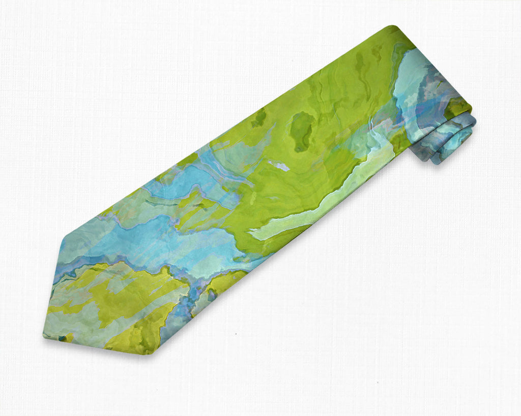 Abstract art men's tie in green and blue