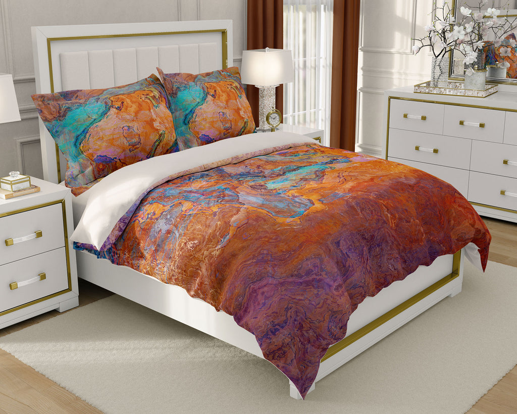 Abstract art Duvet Cover, king or queen turquoise orange southwestern