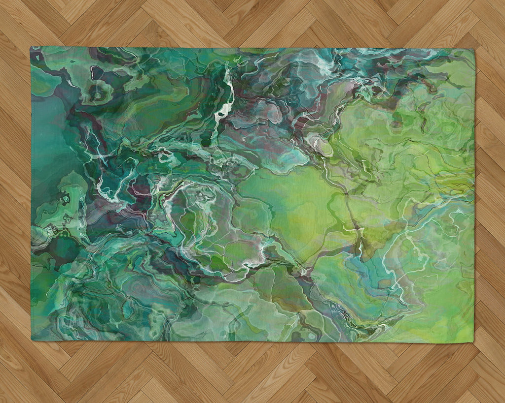 Area Rug with Abstract Art, 2x3 to 5x7, in blue-green and yellow-green
