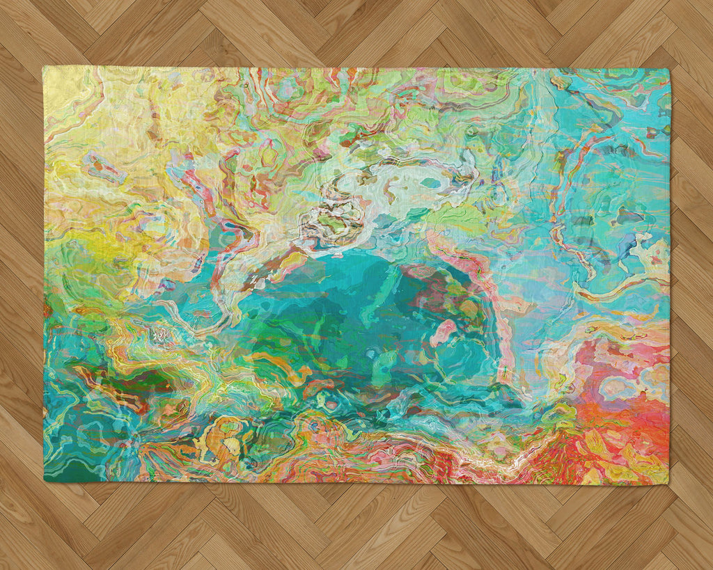 Area Rug with Abstract Art, 2x3 to 8x10, in aqua, yellow, green, red