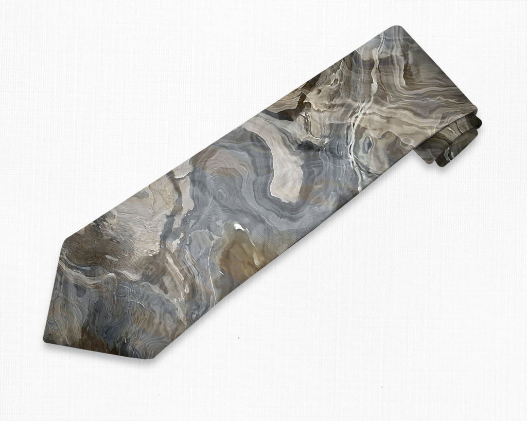 Abstract art men's tie in Brown, Gray, Beige, White