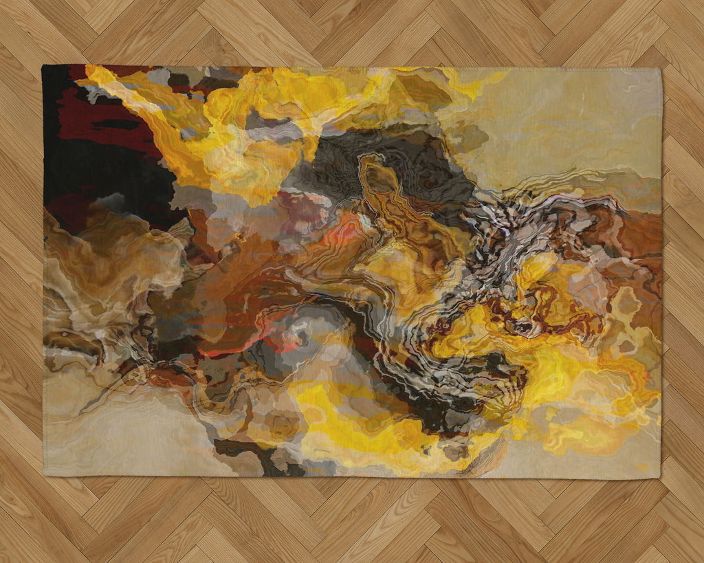 Area Rug with Abstract Art, 2x3 to 5x7, in brown, yellow, rust