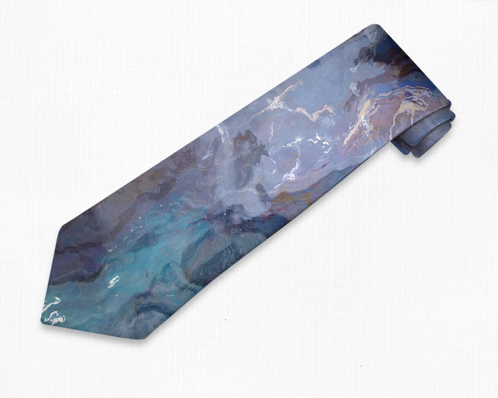 Abstract art men's tie in blue and lavender