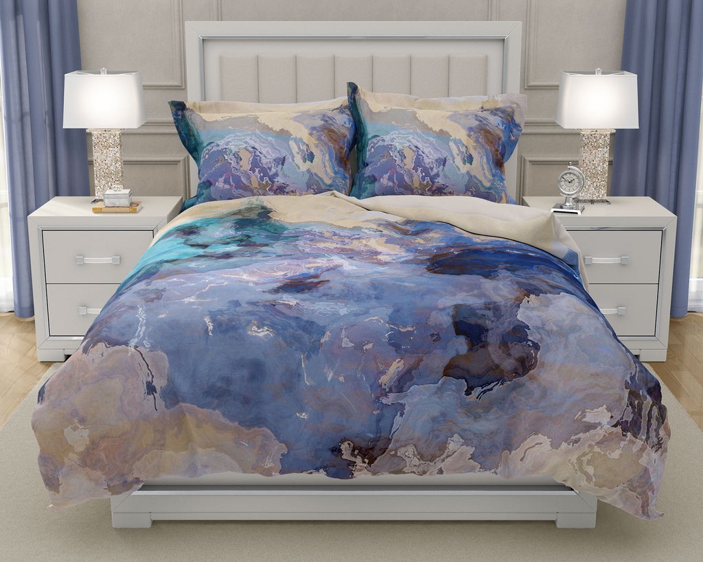Abstract art Duvet Cover, king or queen in blue, green and tan