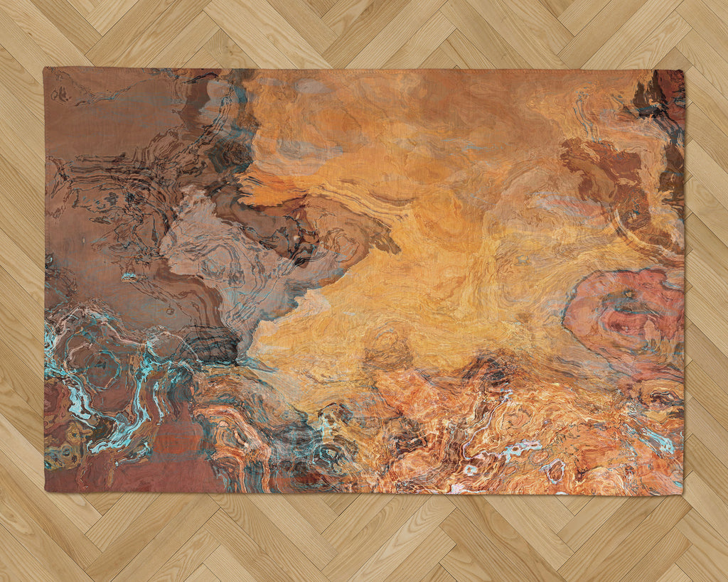 Area Rug with Abstract Art, 2x3 to 8x10, in Rust, Orange and Brown