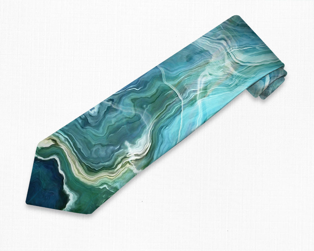 Abstract art men's tie in Blue, Aqua, Green, Navy, and Cream
