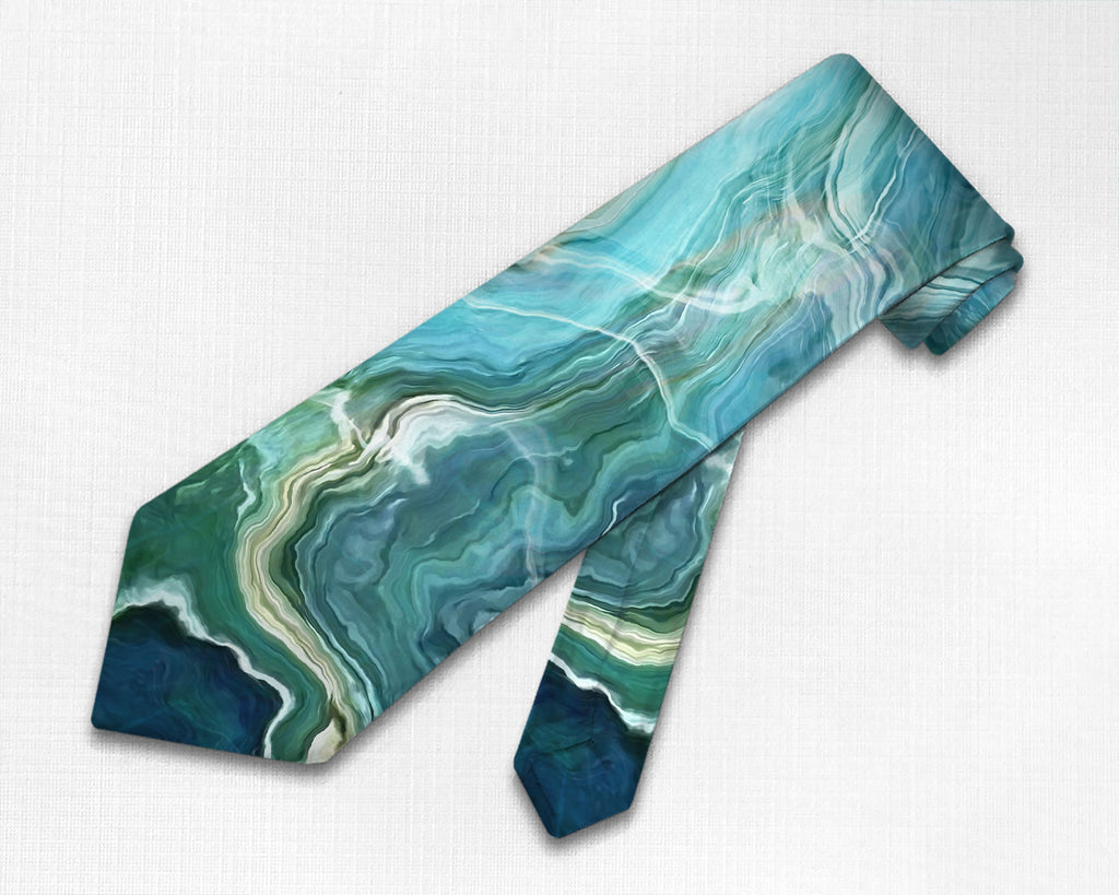 Abstract art men's tie in Blue, Aqua, Green, Navy, and Cream